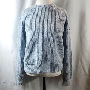 Tommy Hilfiger light blue and white heavy knit crew neck sweater in size XL